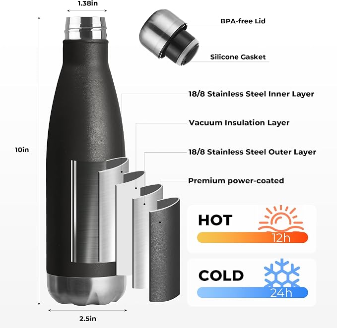 MEWAY 17oz Sport Water Bottle Vacuum Insulated Stainless Steel Sport Water - Image 2