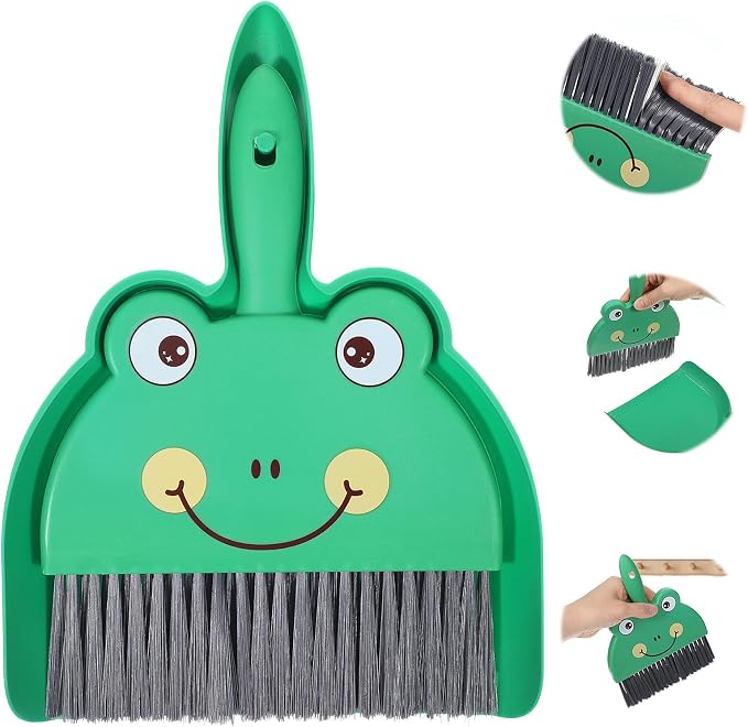 Green Small Dustpan and Brush Set Cute Mini Hand Broom and Dustpan Set Portable by Tyqour