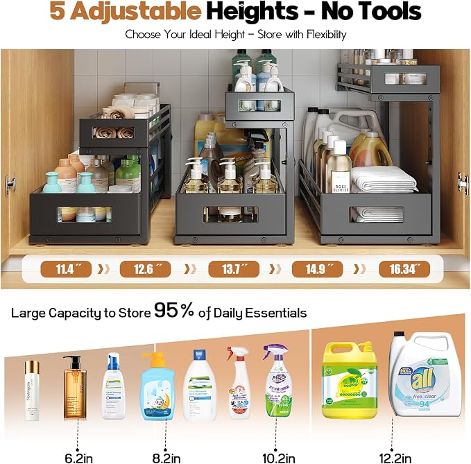 2-Pack 19"Deep Under Sink Organizer And Storage, 2-Tier L-Shaped Pull Out - Image 7