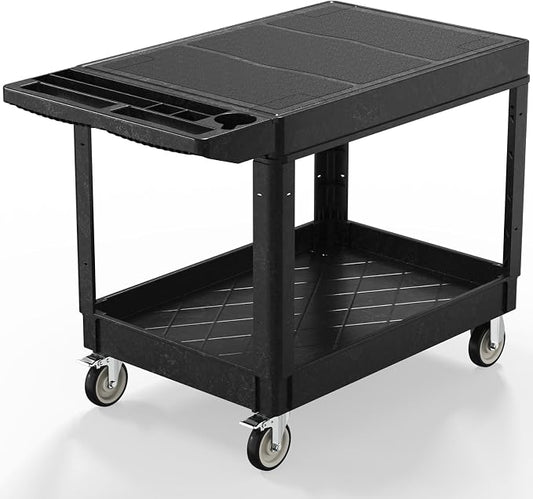 Utility Cart on Wheels, Heavy Duty Large Flat Top Rolling Service Cart by WanmwillToolOrganizer