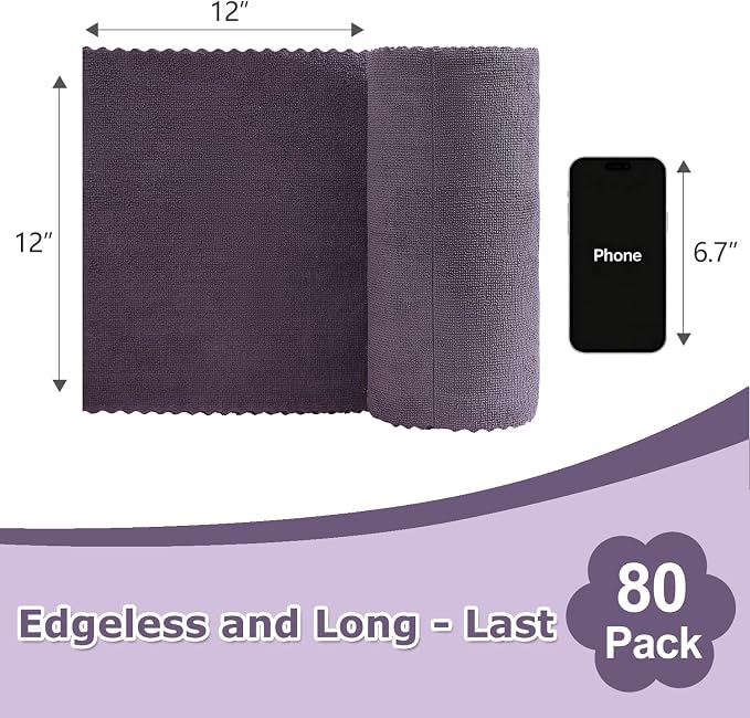 Jessy Home 80 Pack Microfiber Cleaning Cloth Roll Reusable Paper Towels 12"x12" - Image 2