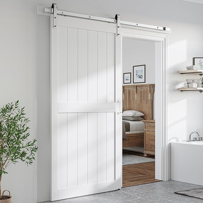 SmartStandard 42 x 96 inch White Sliding MDF Barn Door by SMARTSTANDARD