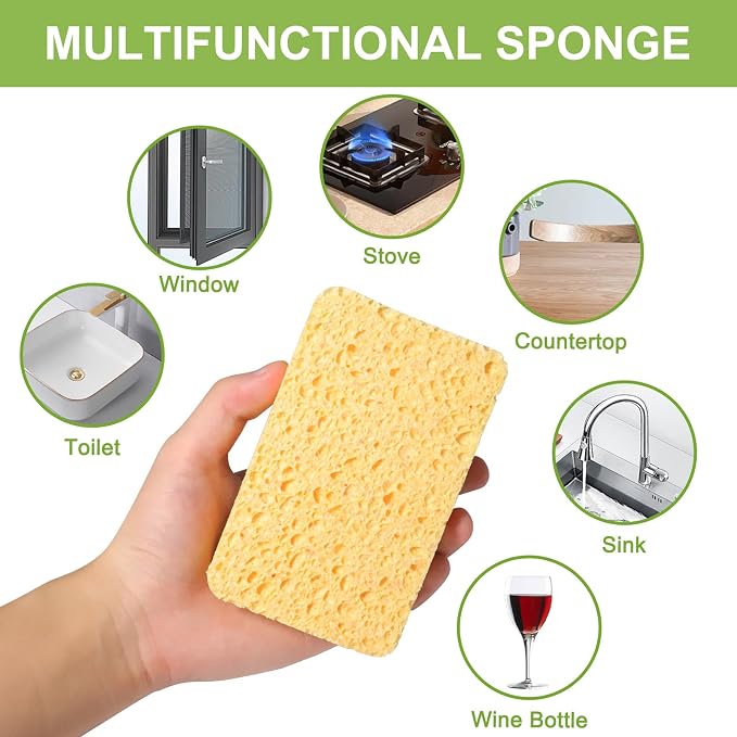 12 Pack Non-Scratch Scrub Sponge, Natural Kitchen Sponges - Image 5