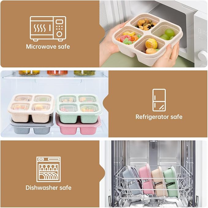 4 Pack Bento Lunch Box，4 Compartment Snack Containers，Divided Bento Snack - Image 4