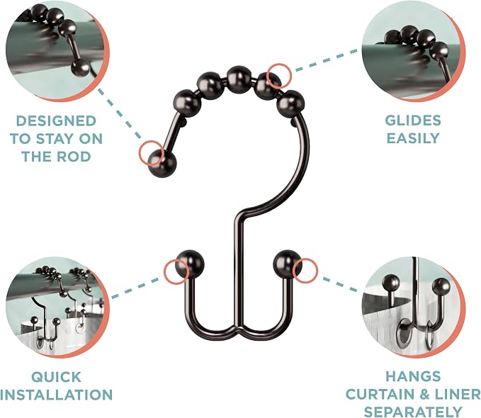 Zenna Home Metal Double Glide Shower Rings, Oil Rubbed Bronze – Set of 12 Heavy - Image 3