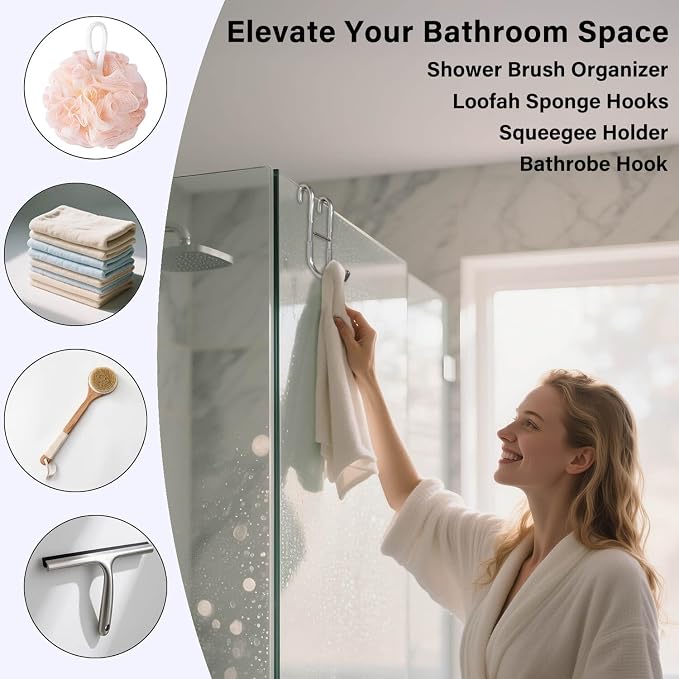 Shower Door Hooks for Towels & Squeegee - Image 3