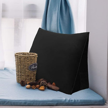 Wedge Headboard Pillow Dorm Room Reading Pillow Back Support for Sitting Up in Bed Bolster Lumbar Cushion Body Positioning Bedrest (Black, 24x8x20 in)