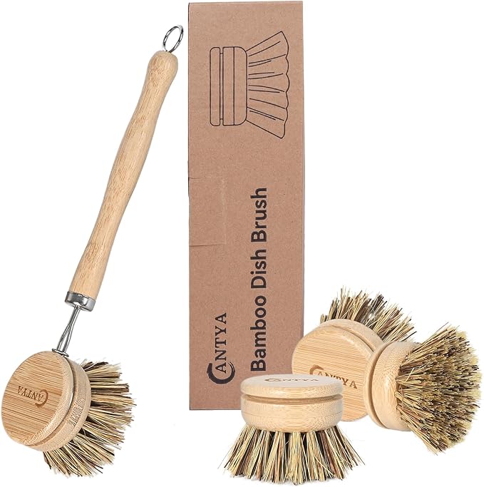 Bamboo Dish Scrubber with Handle by ANTYA