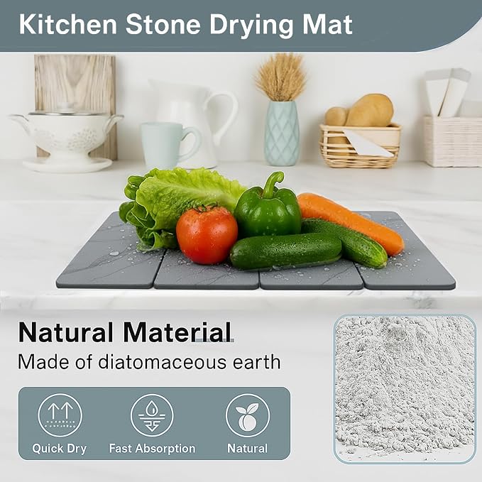 Large 4-Panel Stone Drying Mat for Kitchen Counter, Stable Hard Stone Pad for - Image 3