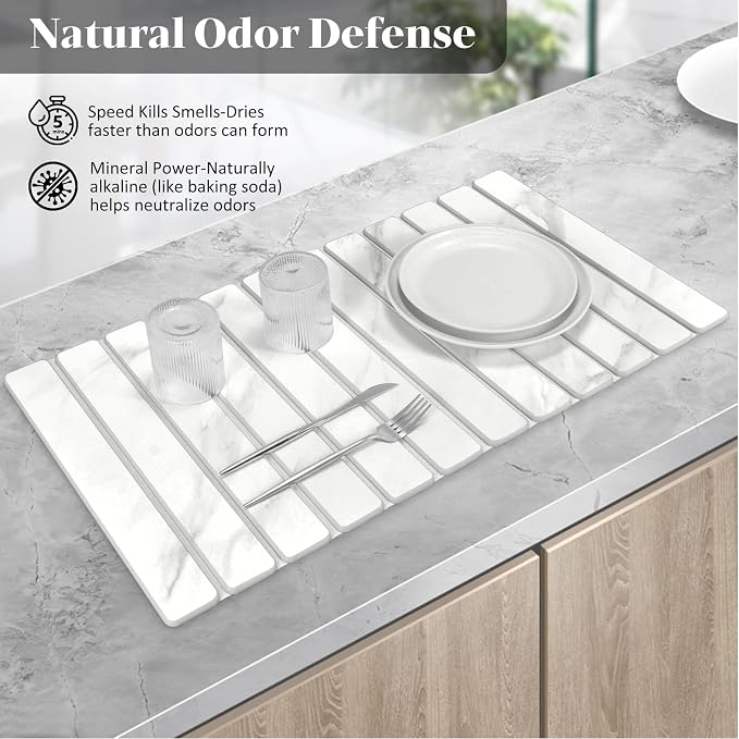 Large Stone Dish Drying Mats for Kitchen Counter, Collapsible Quick Drying Dish - Image 3