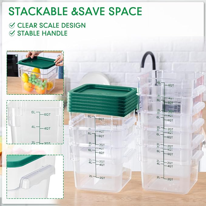 Lallisa 8 Pack 6 Qt Commercial Food Storage Containers - Image 3