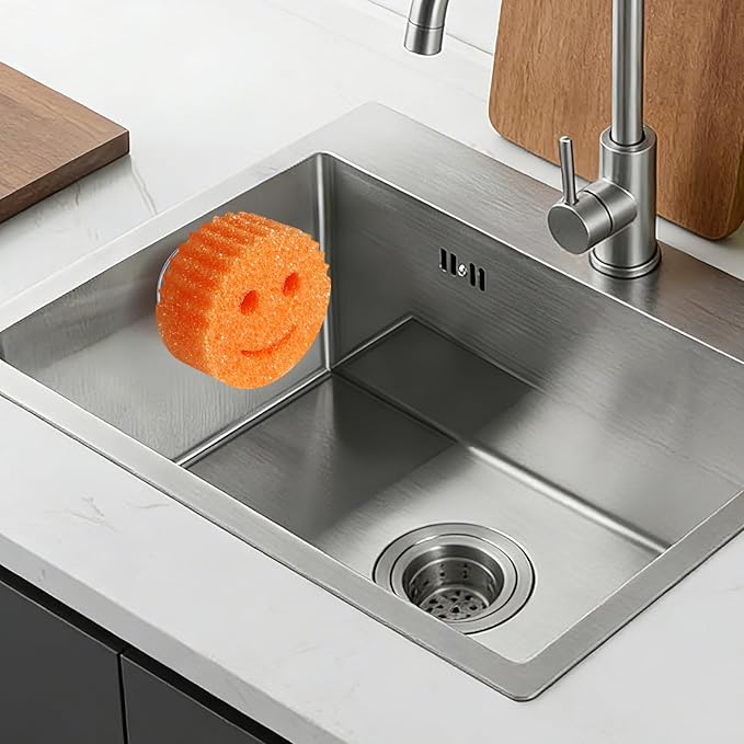 Stainless Steel Smiley Face Sponge Daddy Holder, Brushed Silver Sink Caddy - Image 7