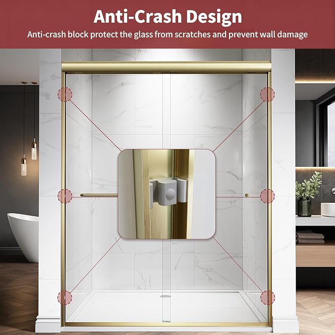 56-60" W x 76" H Semi-Frameless Double Sliding Glass Shower Door, 1/4" Clear - Image 4