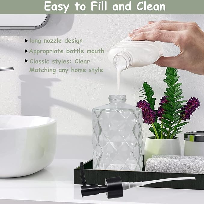 Crystal Glass Soap Dispenser, 12oz Clear Bathroom Hand Dispenser, Lotion - Image 3