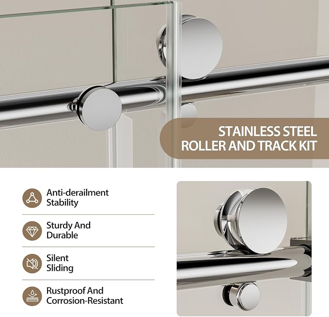 Frameless Bathtub Shower Doors 56-60" W x 60" H, 5/16" Tempered Glass Sliding - Image 2