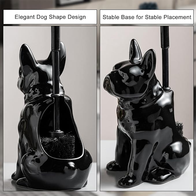 Comeon Ceramic Dog White/Black Toilet Brush and Holder Set, Plastic Handled - Image 2