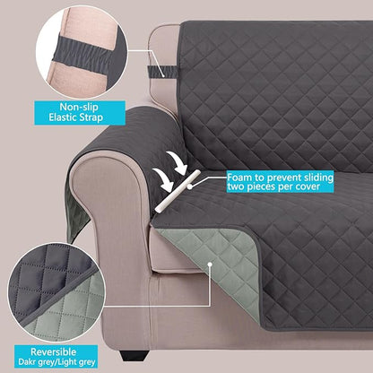 U-NICE HOME Reversible Sofa Cover Washable Couch Cover for Dogs with Elastic Straps Water Repellent Furniture Protector Couch Cover for 3 Cushion Couch Sofa Pet Friendly (Sofa, Dark Grey/Light Grey)