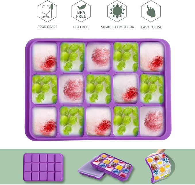 Tvmania Ice Cube Trays Set of 2, Easy Release 15 Flexible Silicone Ice Cube - Image 4