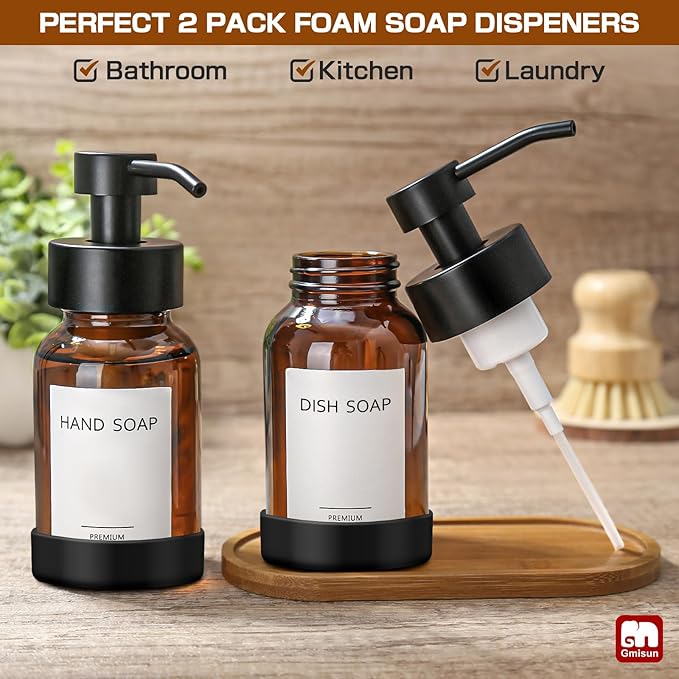 GMISUN Amber Foam Soap Dispenser, 8.5 Fl oz Amber Glass Foaming Hand Soap - Image 4