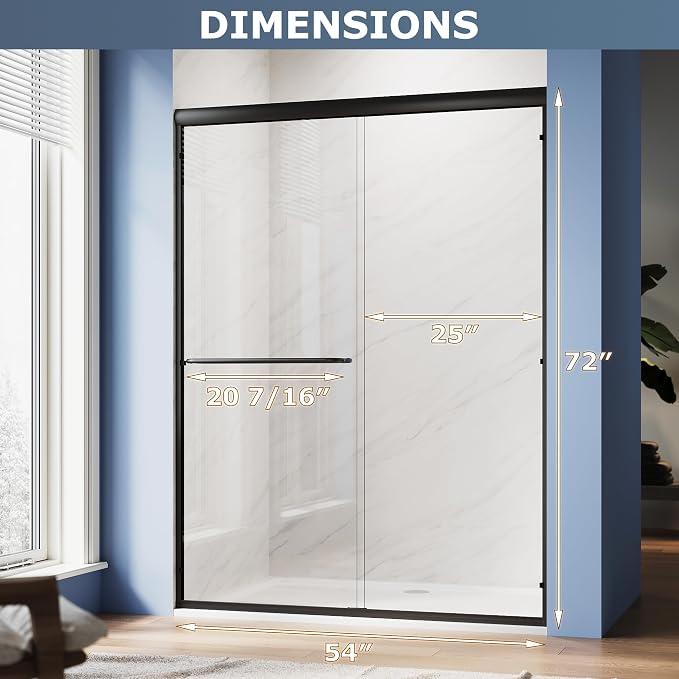 SUNNY SHOWER Double Sliding Glass Door 54" W x 72" H Shower Door 1/4" Tempered - Image 8