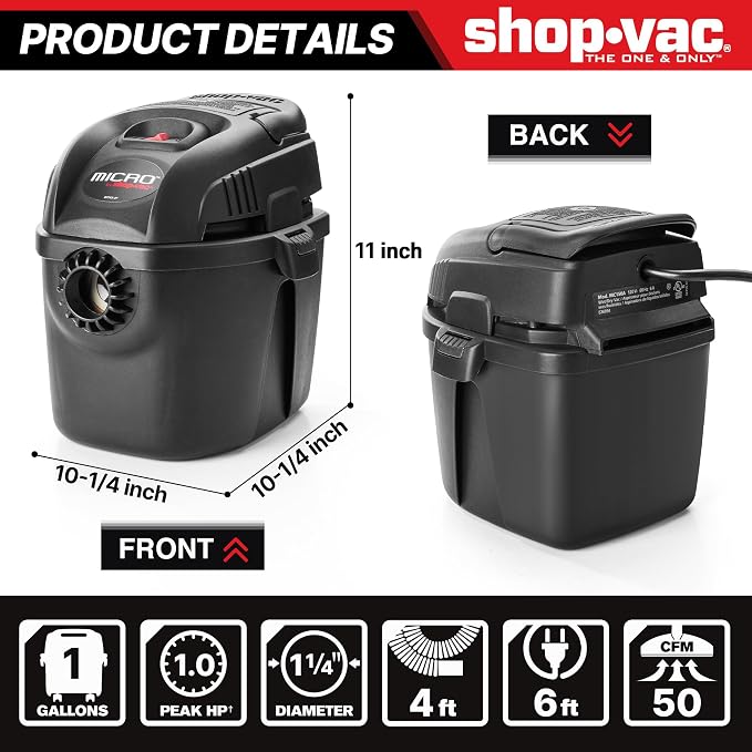 Shop-Vac 2021005 1 Gallon Micro Wet/Dry Vacuum, 1.0 Peak HP, 1.25 Inch Diameter - Image 2