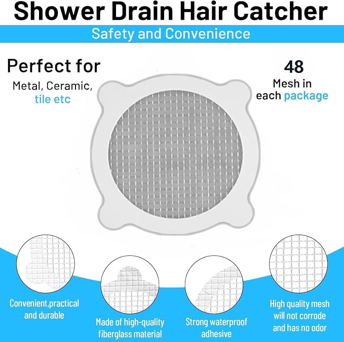 48Pack-Disposable Shower Drain Hair Catcher Mesh Stickers - Image 8