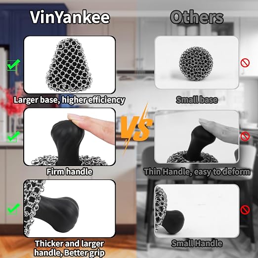 Cast Iron Scrubber with Handle 316 Dish Cast Cleaner Chainmail Scrubber - Image 4