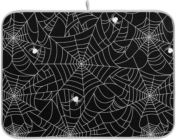 Halloween Spooky Spider Web Dish Drying Mat by Wamika