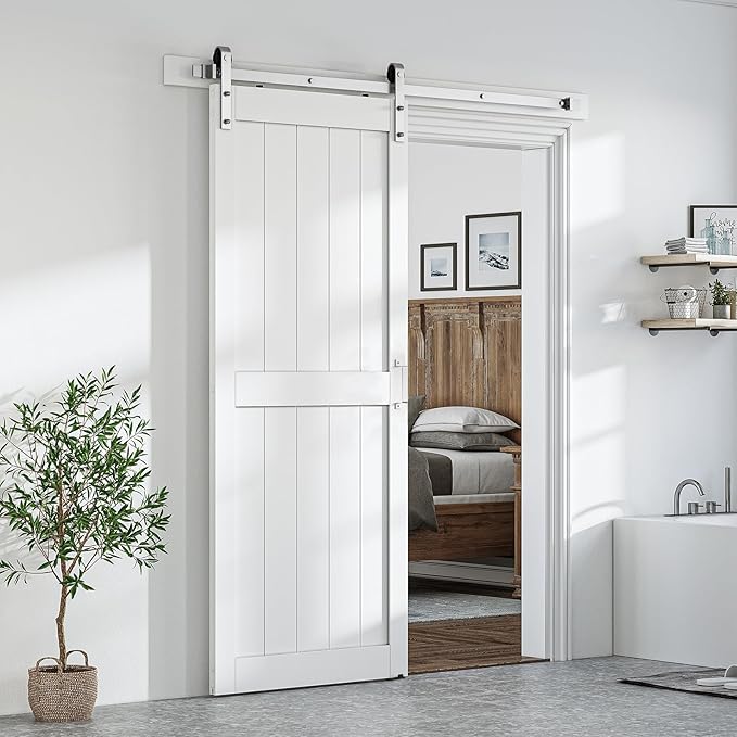 SmartStandard 36 x 84 inch White Sliding MDF Barn Door by SMARTSTANDARD