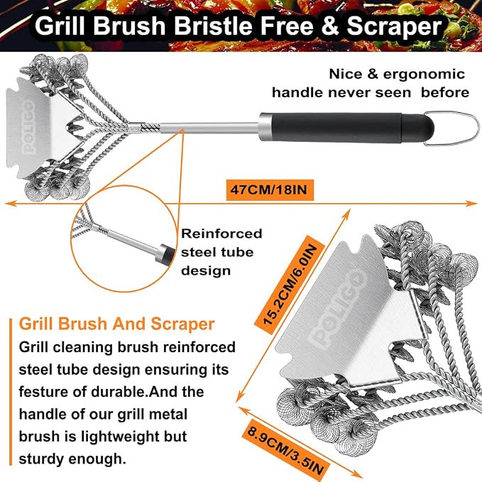 POLIGO Safe Grill Brush and Scraper Bristle Free 18" Grill Cleaner Brush - Image 3