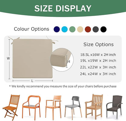 Outdoor Chair Cushions Set of 4: Waterproof & Fade Resistant Seat Cushion for Patio Furniture - 18.5 L x 16 W x 2 H Inch Chair Pads with Ties and Hidden Zipper - Patio Chair Cushion Replacement, Beige