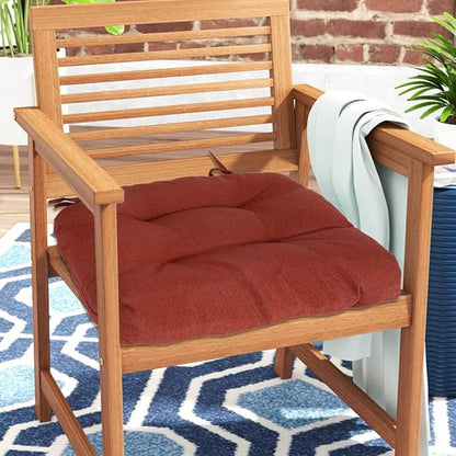 FUNHOME Outdoor Chair Cushions 19 x19 Inch,Water Resistant Tufted Seat Cushions 19",Reversible,Weather Resistant,Rounded Back Wicker Chair Cushion for Patio Garden Furniture(Dark Red)