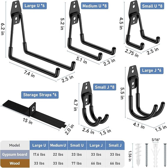 42 Pack Garage Hooks Heavy Duty, Rust-Resistant Solid Steel Wall Mount Hangers - Image 2