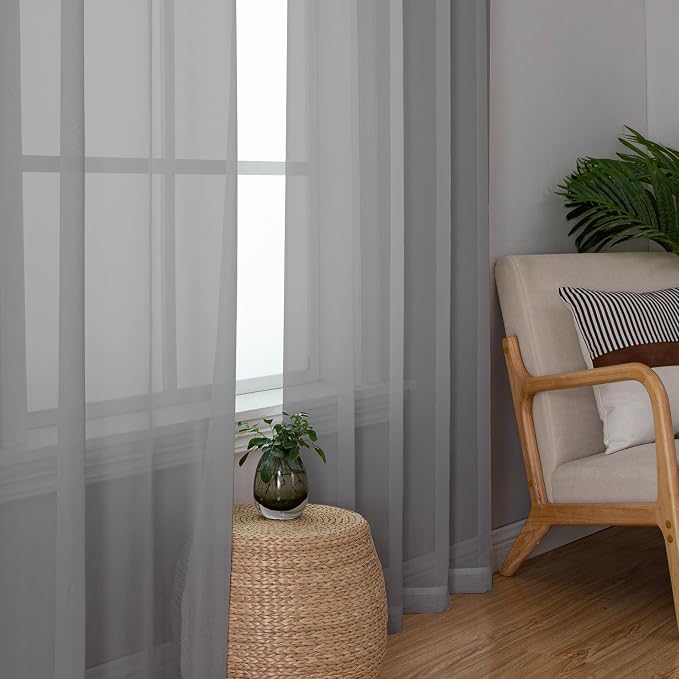 Chyhomenyc Charcoal Grey Sheer Curtains 108 Inch Length 2 Panels, Extra Long - Image 4