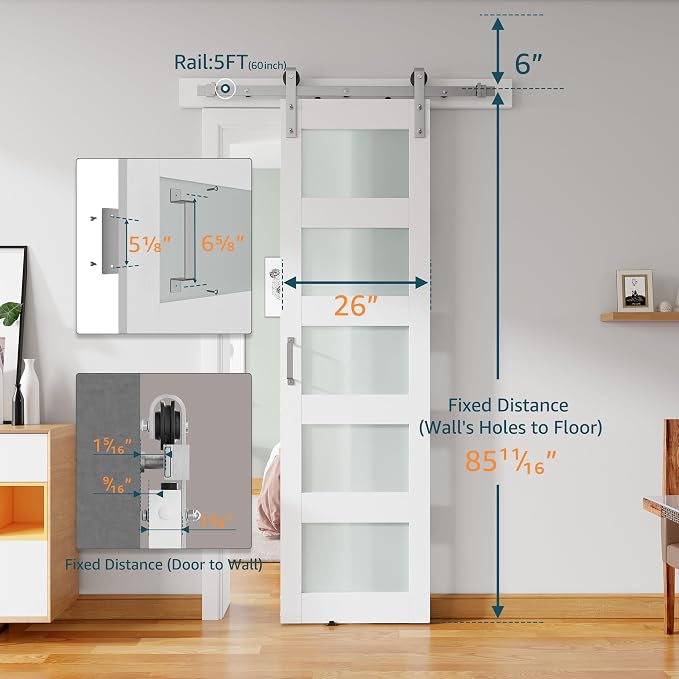 26'' x 84'' Glass Barn Door and 5 Ft Brushed Nickel Hardware Kit Included - Image 2