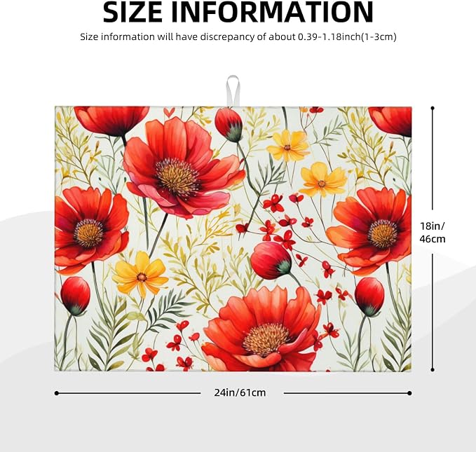 Watercolor Poppy Flower Dish Drying Mat - Image 3