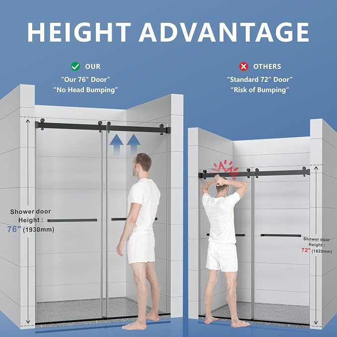 44-48" W x 76" H Frameless Shower Door, Double Sliding Glass Shower Door - Image 4