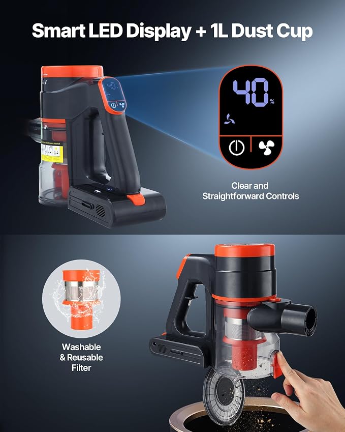 VEVOR Cordless Vacuum Cleaner, 40KPA Max Suction, Rechargeable Anti-Tangle - Image 5