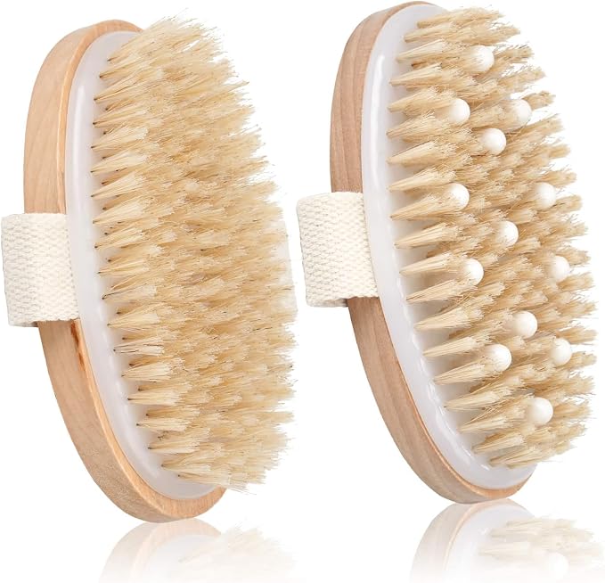 2 Pack Dry Brushing Body Brush, Natural Bristle Exfoliating Brush by Bealihelp