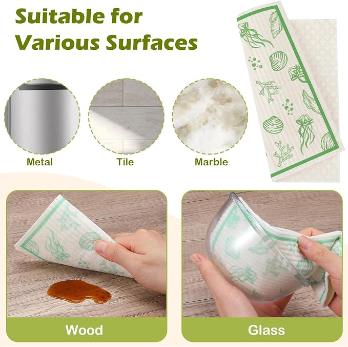 6 Packs Swedish Paper Cloths for Kitchen, Reusable Paper Towels Washable Dish - Image 6