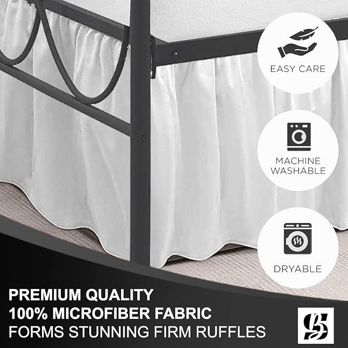 SKY BEDDINGS - King Size Ruffled Bed Skirt with Split Corners - 14 Inch Drop Dust Ruffle Bed Skirt with Platform Three Sided Coverage - 100% Microfiber, White