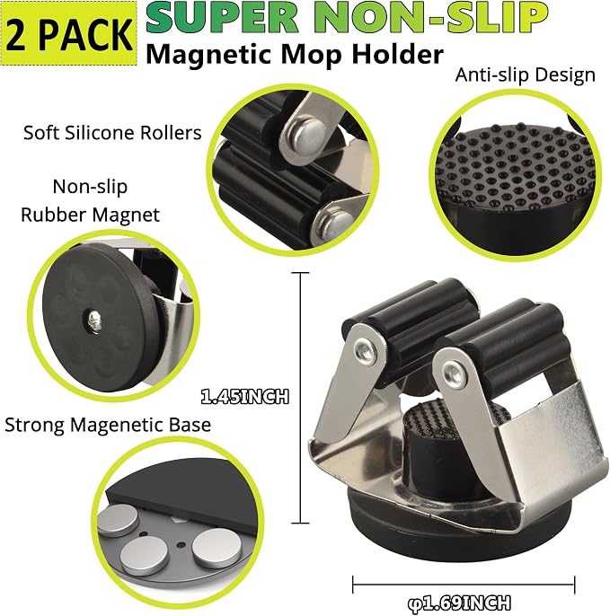 ULIBERMAGNET Magnetic Mop Broom Holder, 6 Pack Heavy Duty Movable Magnetic - Image 2