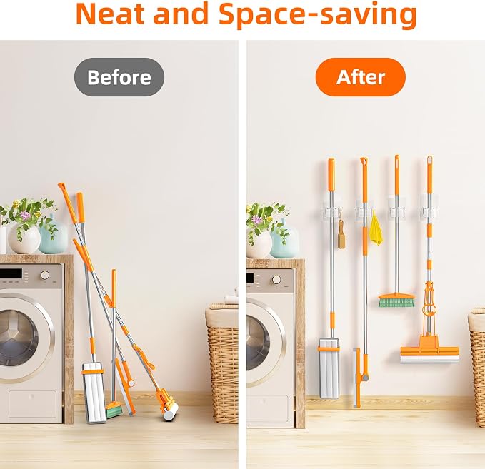 8 PackBroom Holder Wall Mount, New Version Adhesive Mop and Broom Holder Wall - Image 3