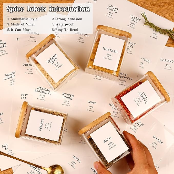 12 Pcs Square Glass Spice Jars - 5oz Airtight Herb Containers with 148 - Image 3
