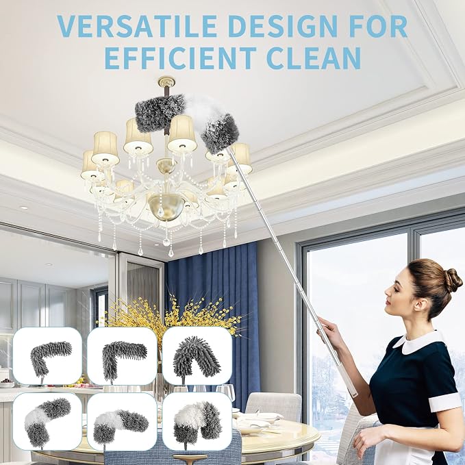 Microfiber Feather Duster with Extension Pole 30 to 100 inches, Washable Dusters - Image 2