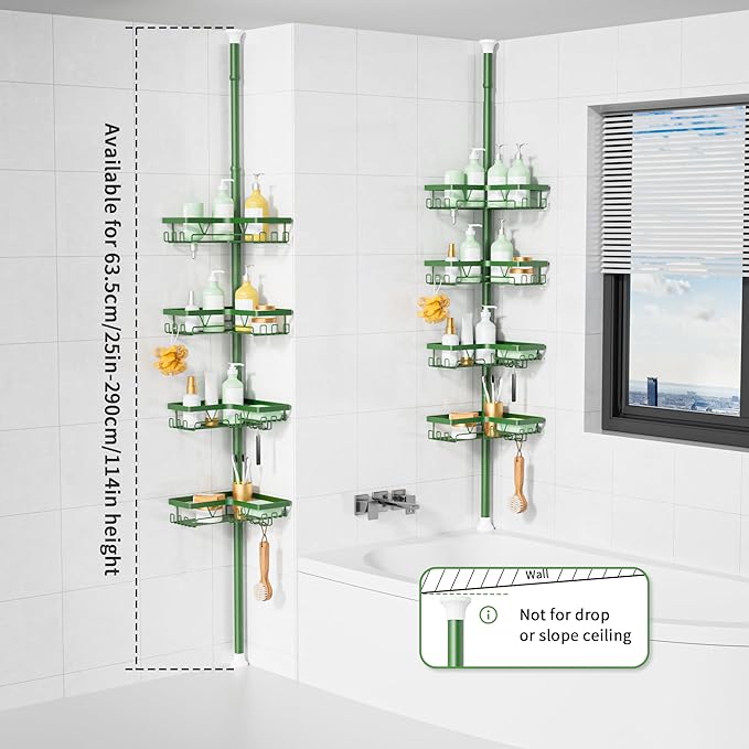 KEGII Shower Caddy Tension Pole, 4-Tier Rustproof Adjustable Corner Bathroom - Image 6