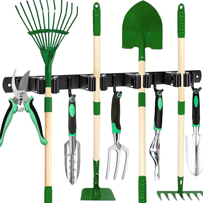 Mop and Broom Holder Wall Mount 4 Racks and 5 Hooks Broom Organizer Storage by Aneder