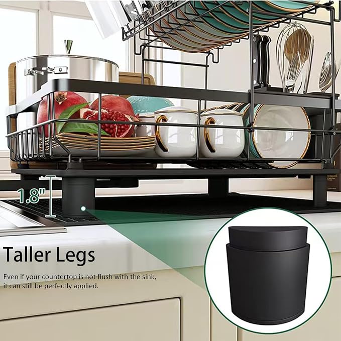 Dish Drying Rack, Large 2 Tier Stainless Steel Dish Rack - Image 4