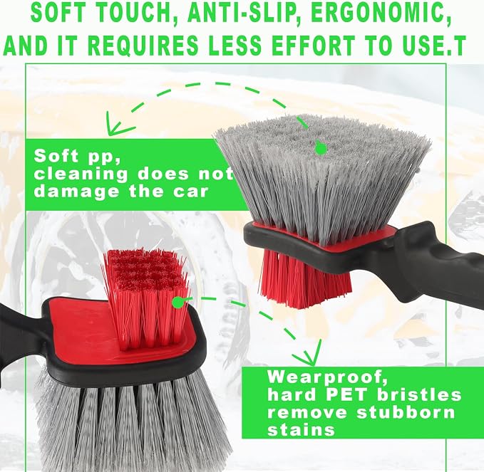 Dual Head Car Clean Brush, Wheel & Tire Brush, car Wheel Brush, Short Handle - Image 5