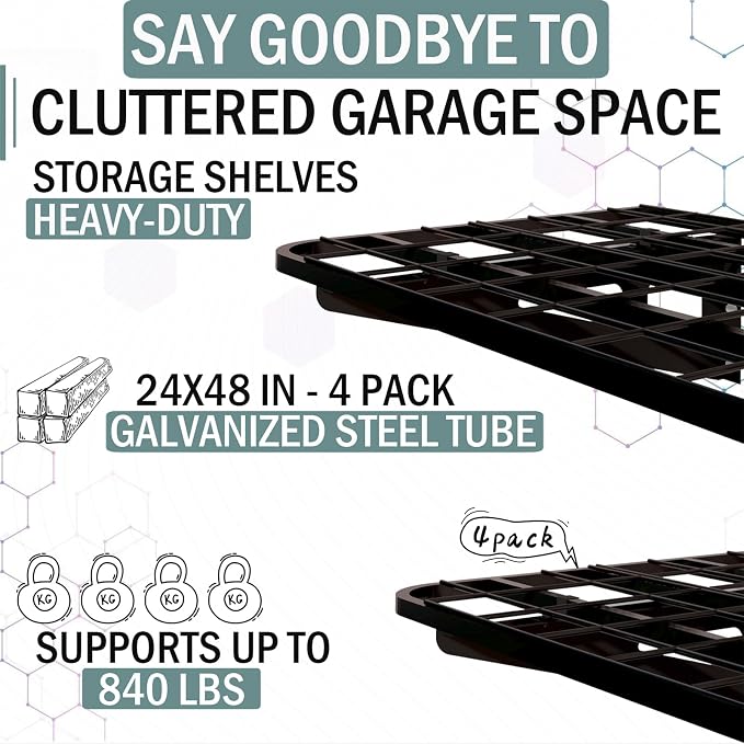 2-Pack 2x4ft Garage Wall Shelves, 2 Shelf Total 8 ft Garage Shelving Wall - Image 3
